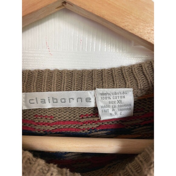 VTG Claiborne Sweater Mens XL Multicolor Striped Grandpa Cosby Pullover Cotton - Picture 5 of 5